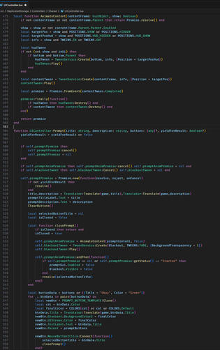 A prompt system that uses Promise-based state management for seamless transitions and error handling to return a user's decision, if needed.