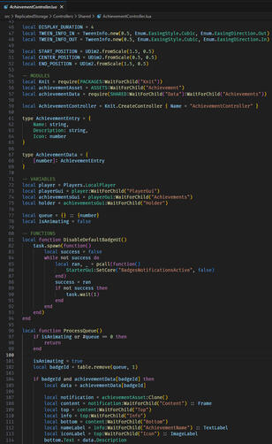 A snippet of the achievements system on the client.