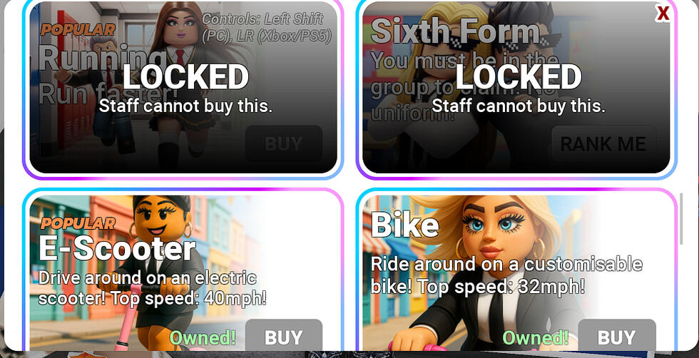 Shop UI that uses marketplace service to display regional pricing and disable if owned - supports realtime feedback from the server when gamepasses and products are bought