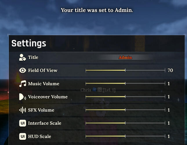 Settings UI that supports different user inputs such as sliders, buttons and dropdowns; a notification popup that animates